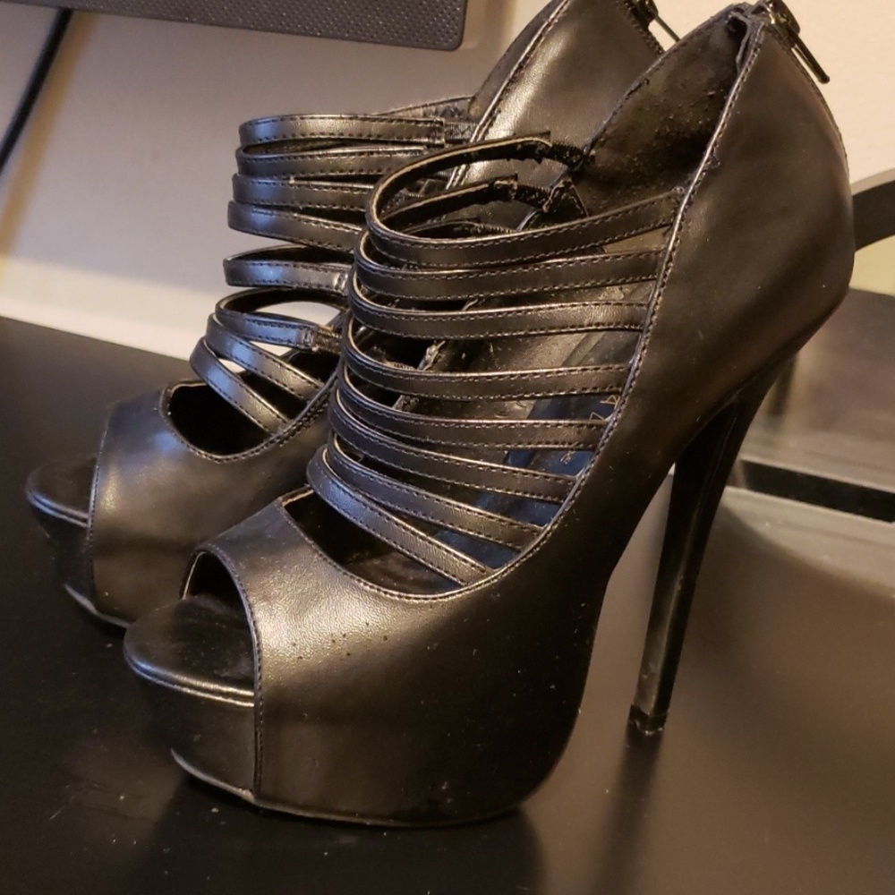 Black strappy platform heels